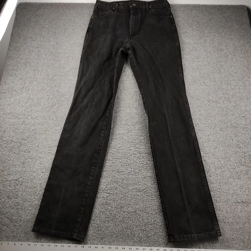 VTG Wrangler Jeans Mens 30x35 Cowboy Cut Black Straight Leg Denim Made in USA